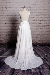 A-Line Lace V-Neck Backless Sheath Long Wedding Dress